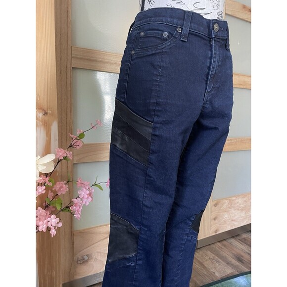 Rag & Bone Lamb Leather Panel Motocross Jeans in Midnight Size 32 - Picture 3 of 15
